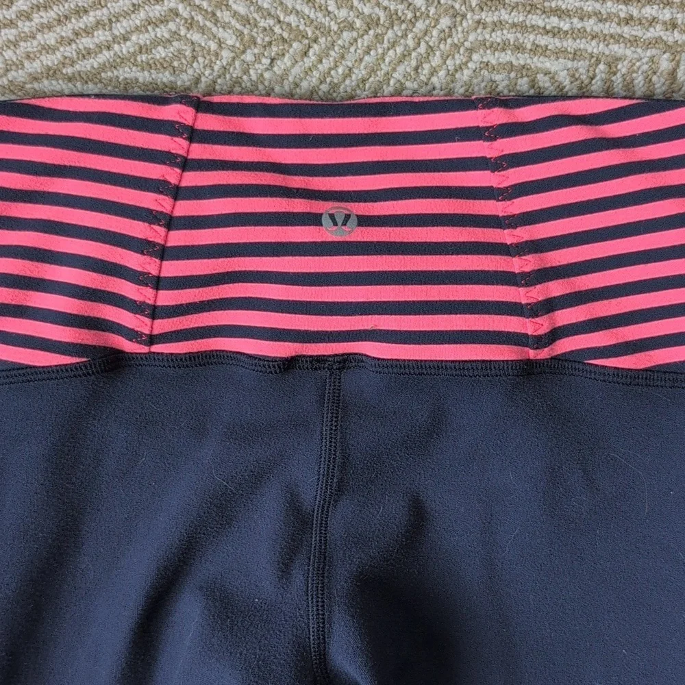 Lululemon Striped Navy Orange Pink Yoga Running Leggings Drawstring Waist 6 - Picture 7 of 11